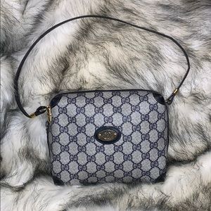 Gucci Canvas Handbag Grey w. Black Trim